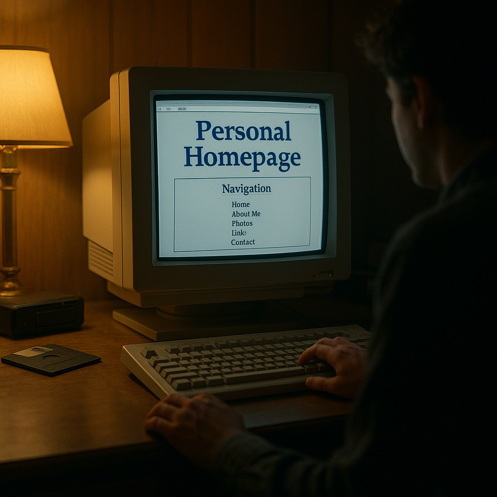 Person browsing a 1990s personal homepage with a navigation box that hints at what were webrings