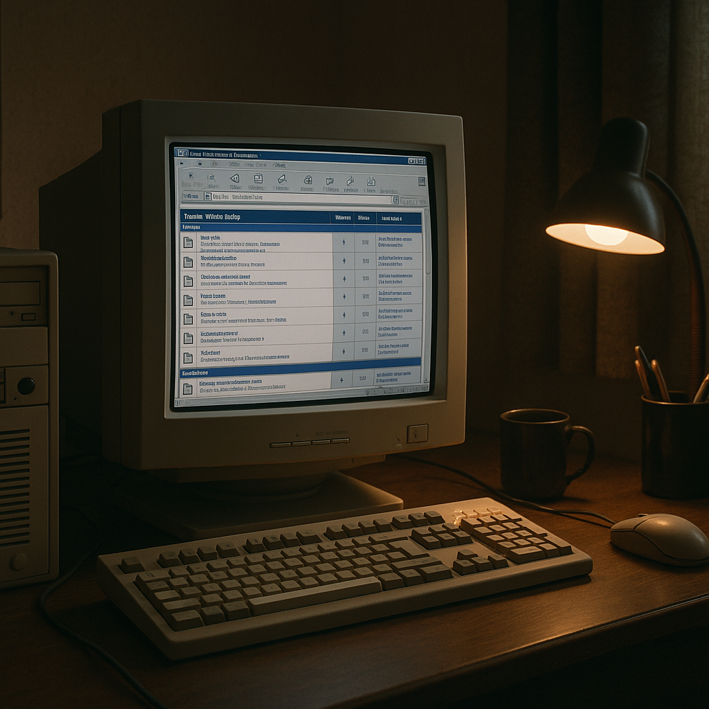 Old computer displaying a nostalgic forum interface, evoking the history of classic message boards