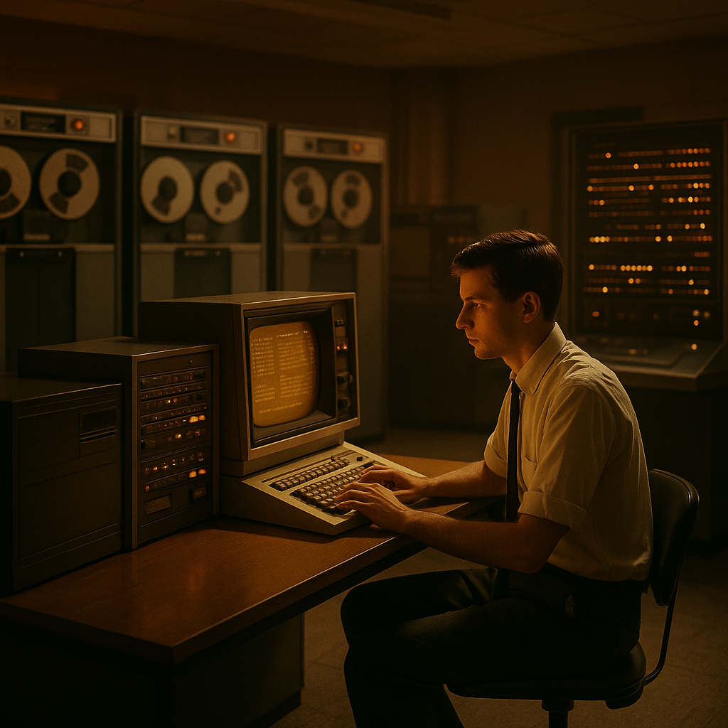 1960s university computer room representing what was ARPANET and its early hardware