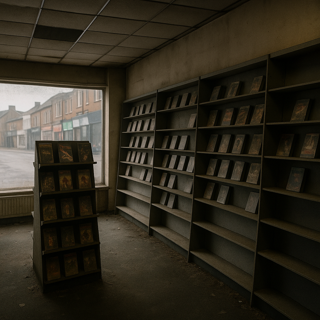 Abandoned British video rental shop representing the history of internet streaming replacing physical media