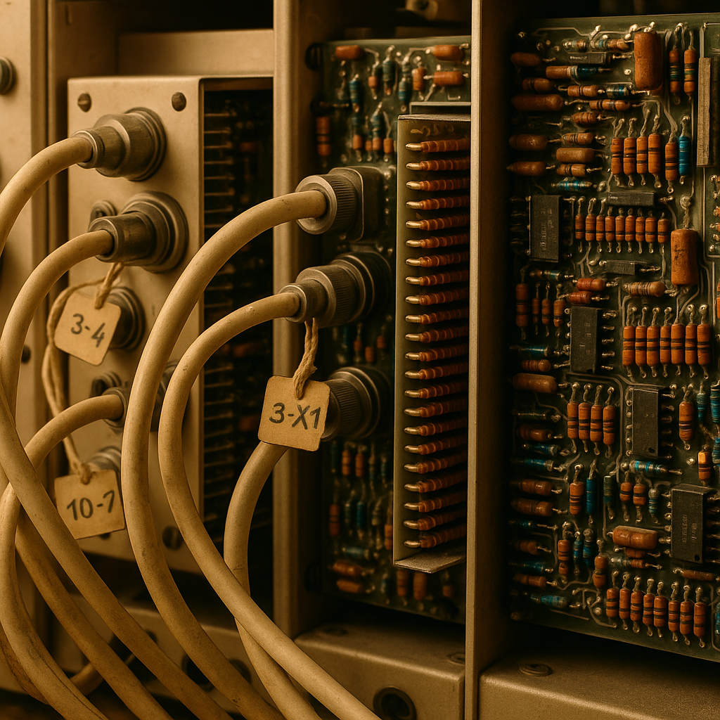 Close-up of early packet switching hardware from ARPANET history