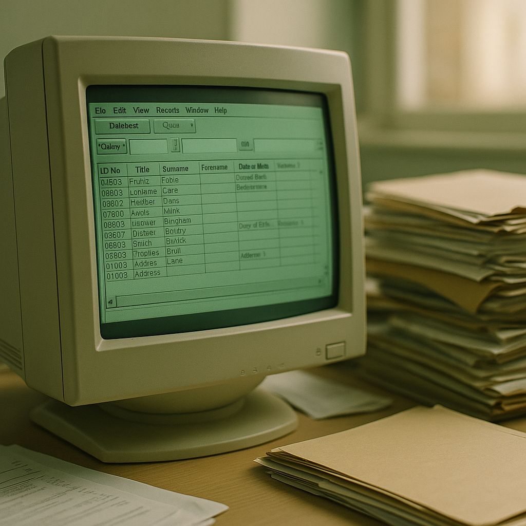 Early 2000s NHS computer terminal illustrating the digital ambitions of NPfIT history