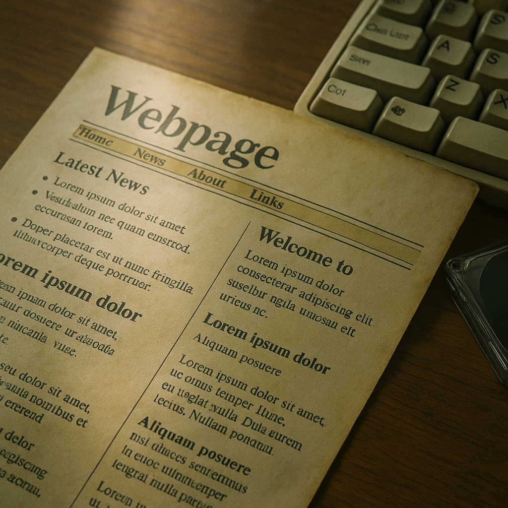 Printed GeoCities webpage from the 1990s on a desk, representing the lost digital culture of what happened to GeoCities