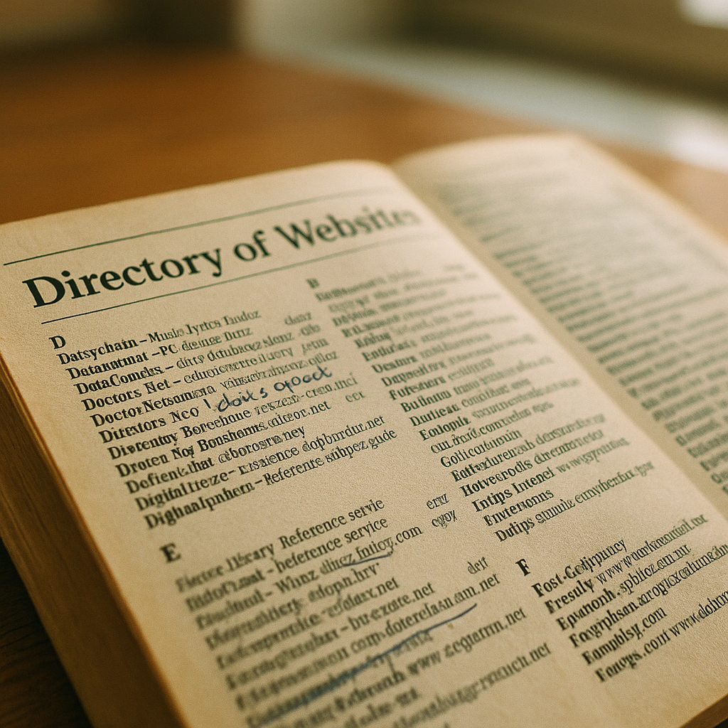 Yellowed printed web directory from the 1990s representing early search engines before Google era