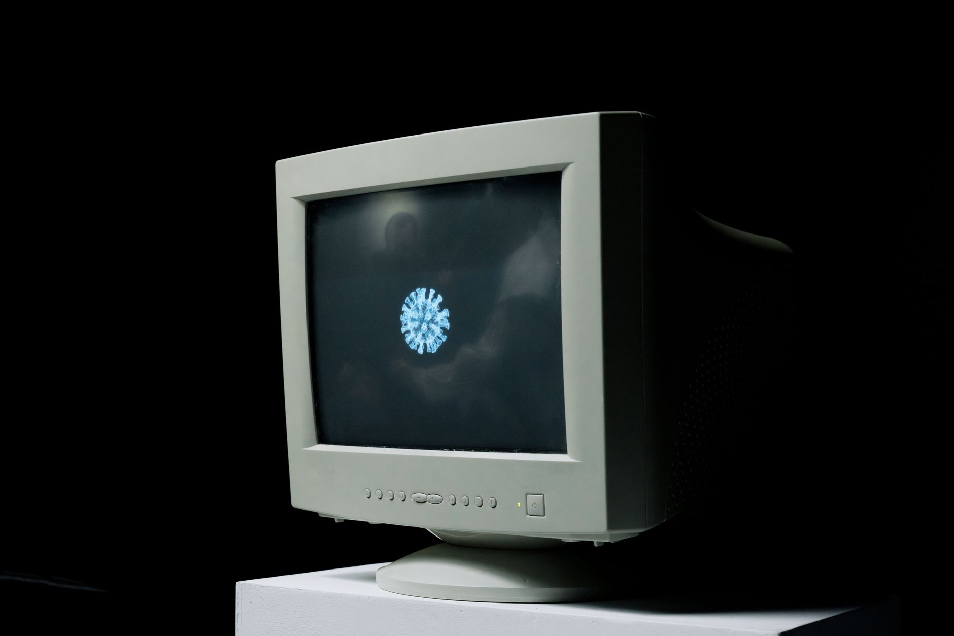 Close-up of an ageing keyboard and CRT screen, a detail from internet cafes UK history